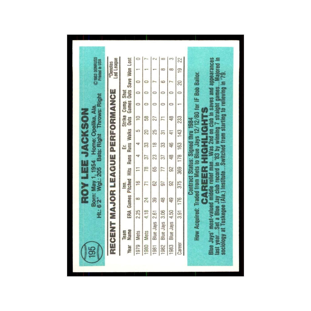 Roy Lee Jackson 1984 Donruss #195 Toronto Blue Jays Baseball Card NM