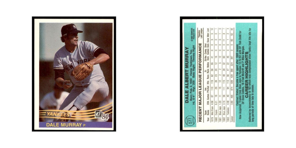 Dale Murray 1984 Donruss #577 New York Yankees Baseball Card NM