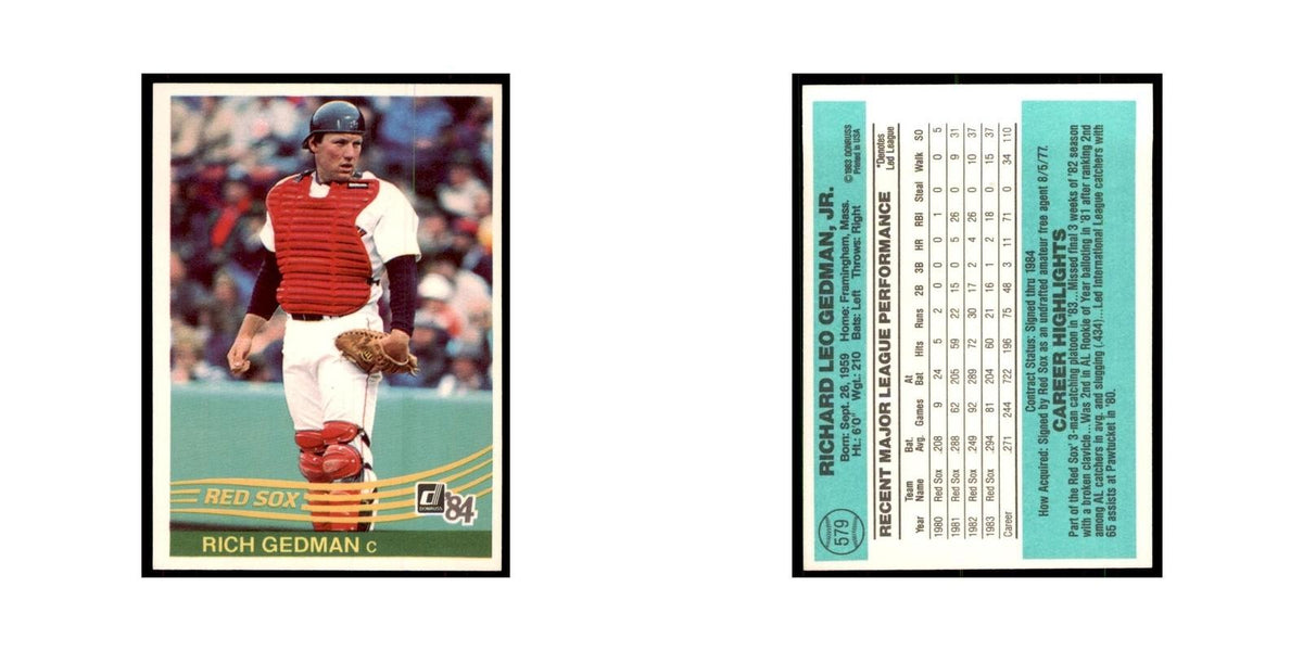 Rich Gedman 1984 Donruss #579 Boston Red Sox Baseball Card NM