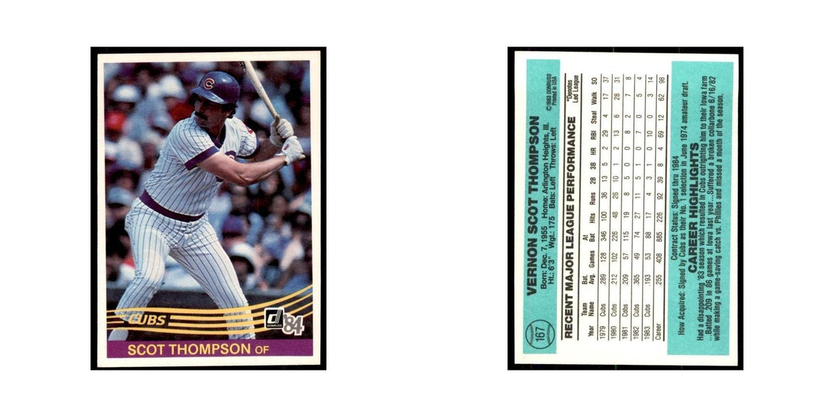 Scot Thompson 1984 Donruss #167 Chicago Cubs Baseball Card NM