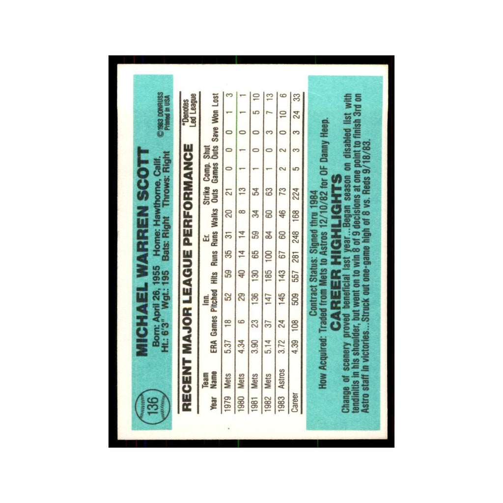 Mike Scott 1984 Donruss #136 Houston Astros Baseball Card NM