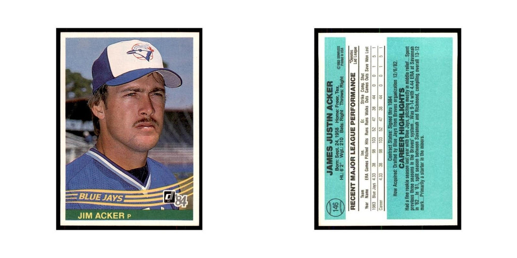 Jim Acker Rookie 1984 Donruss #146 Toronto Blue Jays Baseball Card NM