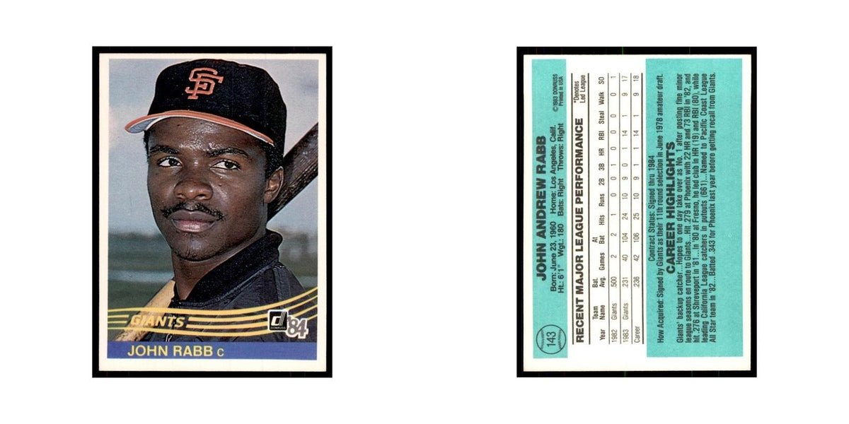John Rabb Rookie 1984 Donruss #143 San Francisco Giants Baseball Card NM