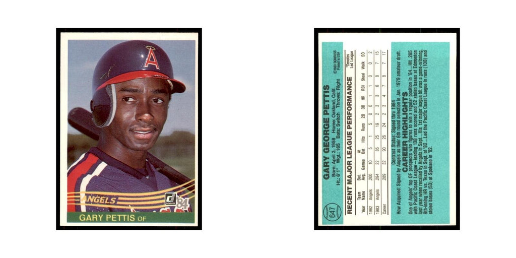 Gary Pettis Rookie 1984 Donruss #647 California Angels Baseball Card NM