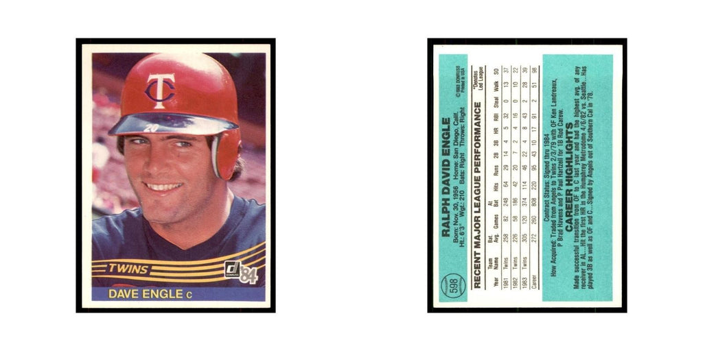 Dave Engle 1984 Donruss #598 Minnesota Twins Baseball Card NM