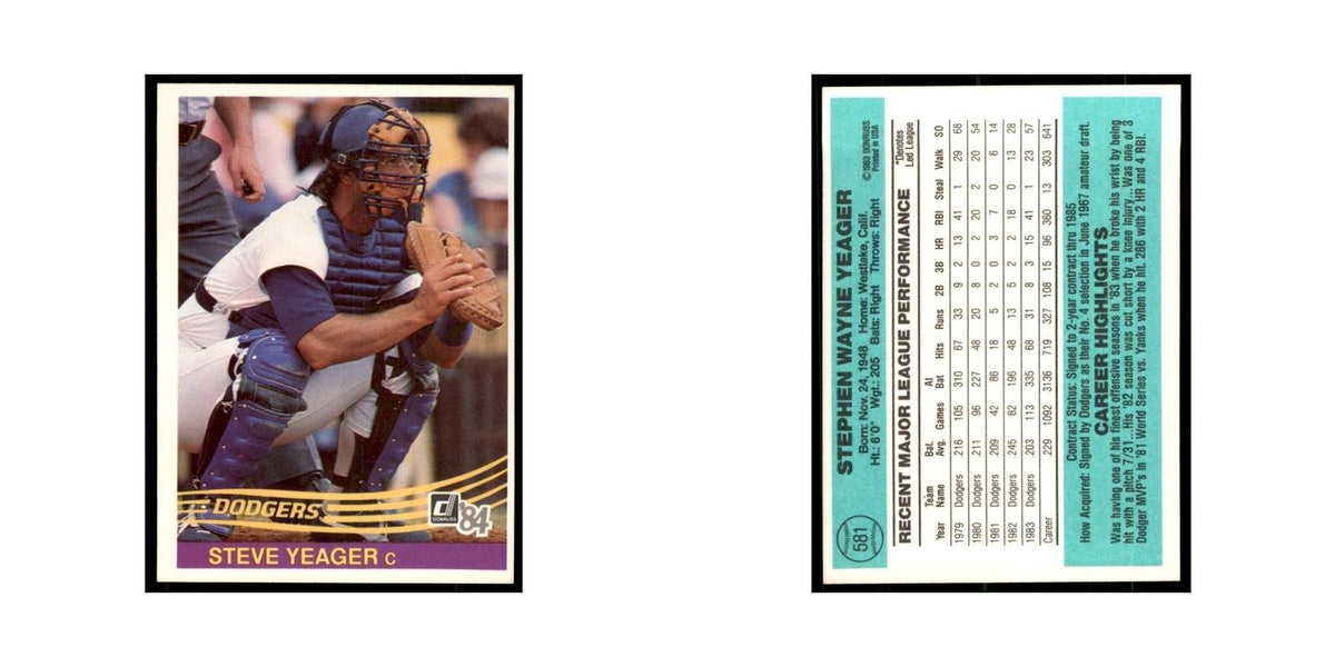 Steve Yeager 1984 Donruss #581 Los Angeles Dodgers Baseball Card NM