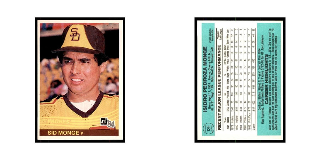 Sid Monge 1984 Donruss #139 San Diego Padres Baseball Card NM