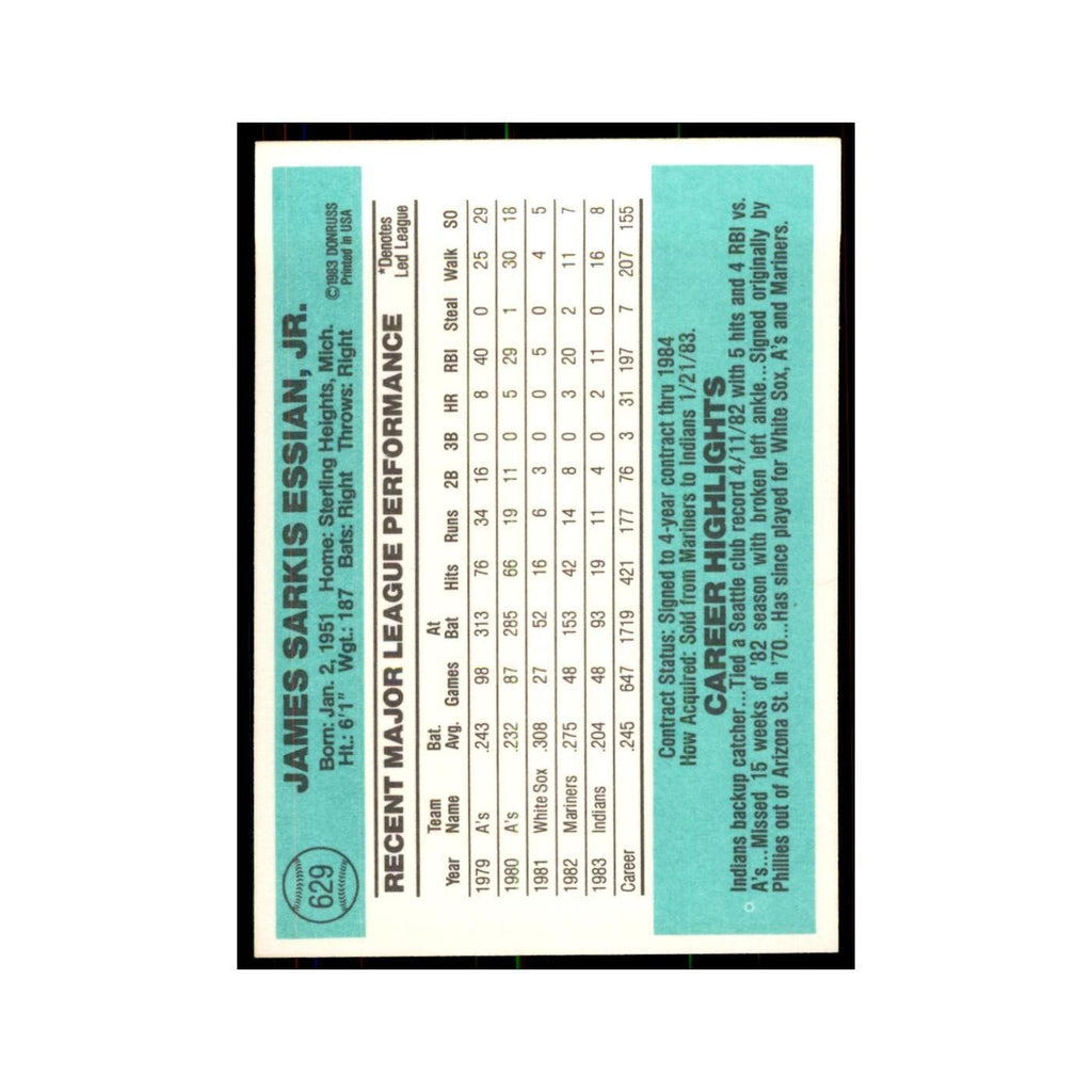 Jim Essian 1984 Donruss #629 Cleveland Indians Baseball Card NM