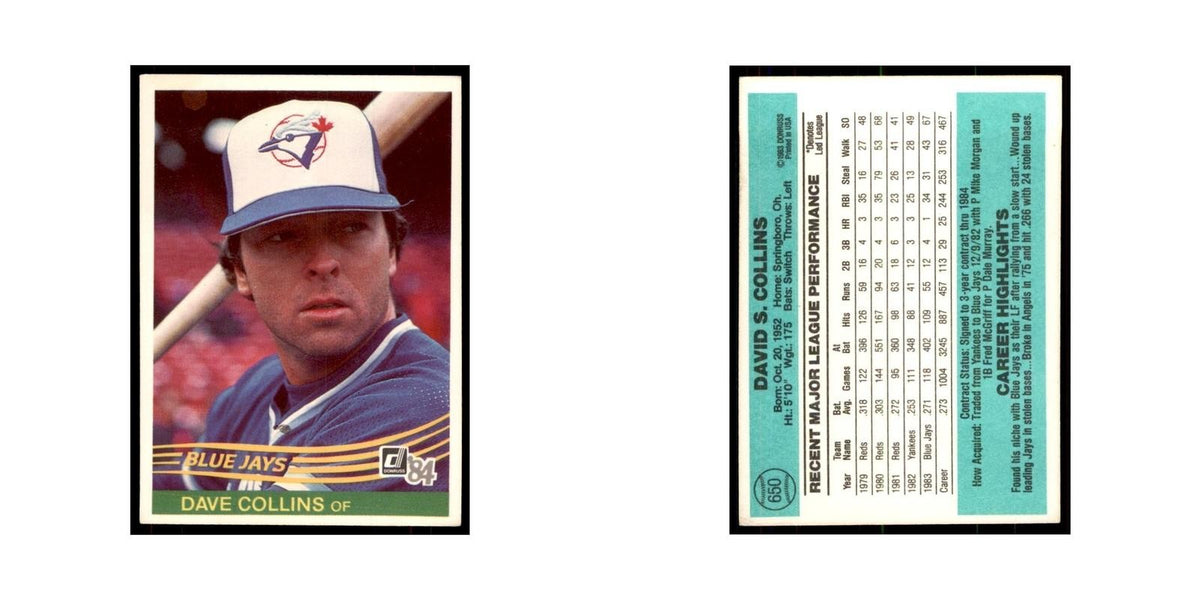 Dave Collins 1984 Donruss #650 Toronto Blue Jays Baseball Card NM