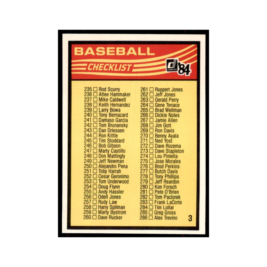 Checklist 235-338 1984 Donruss #3 Baseball Card NM