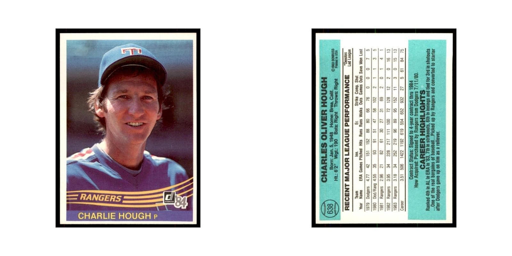 Charlie Hough 1984 Donruss #638 Texas Rangers Baseball Card NM