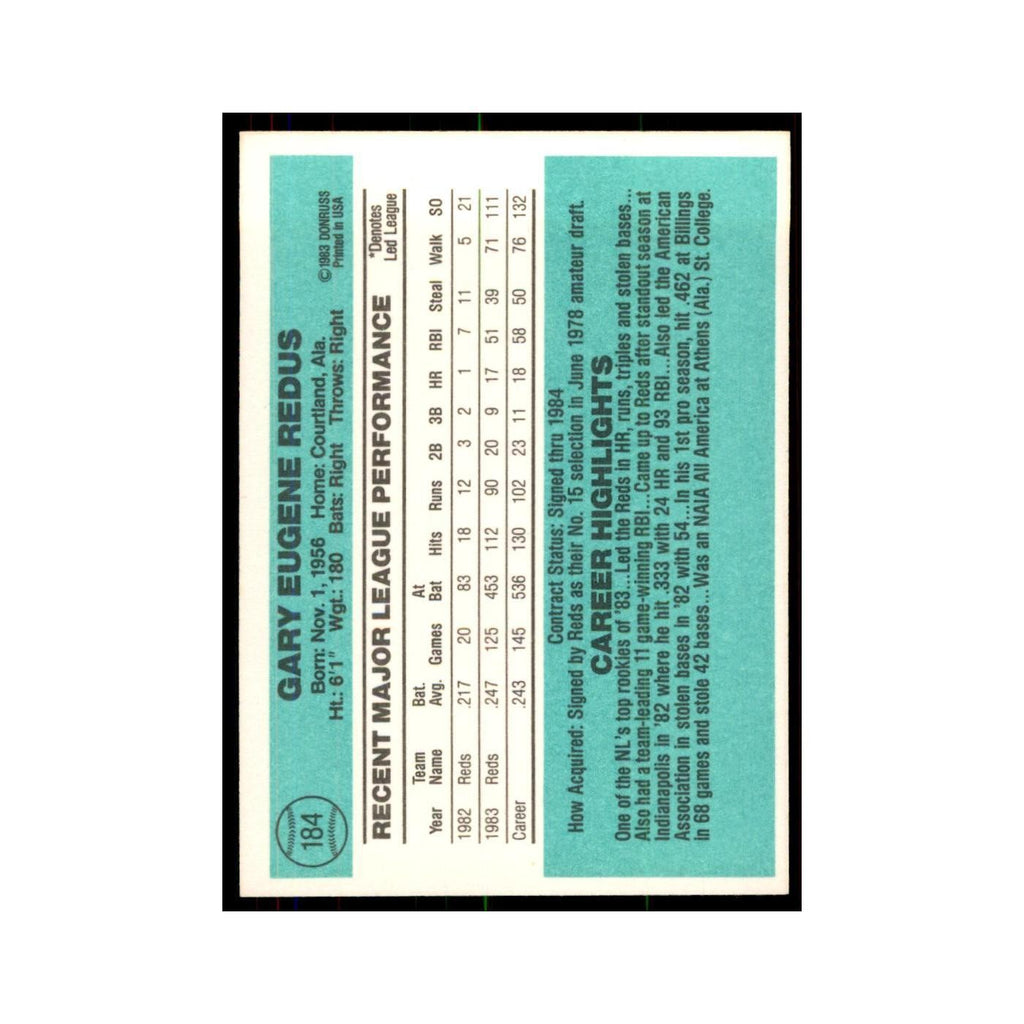Gary Redus Rookie 1984 Donruss #184 Cincinnati Reds Baseball Card NM