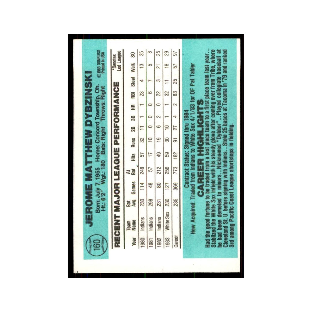 Jerry Dybzinski 1984 Donruss #160 Chicago White Sox Baseball Card NM