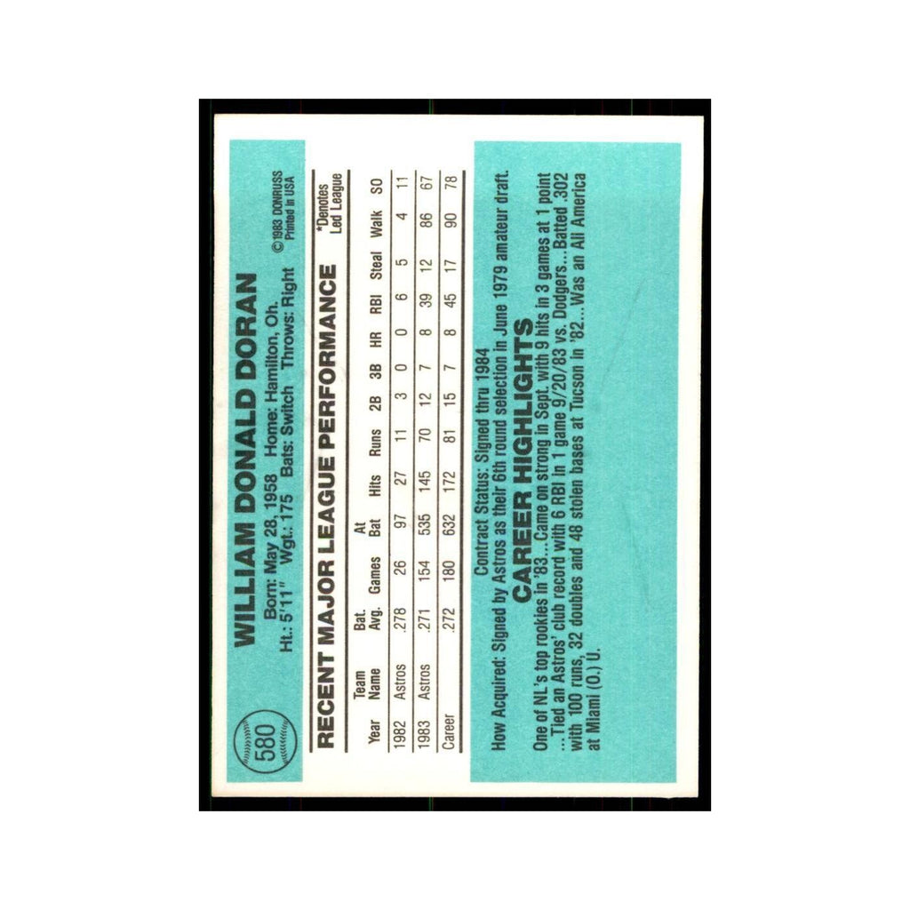 Bill Doran Rookie 1984 Donruss #580 Houston Astros Baseball Card NM