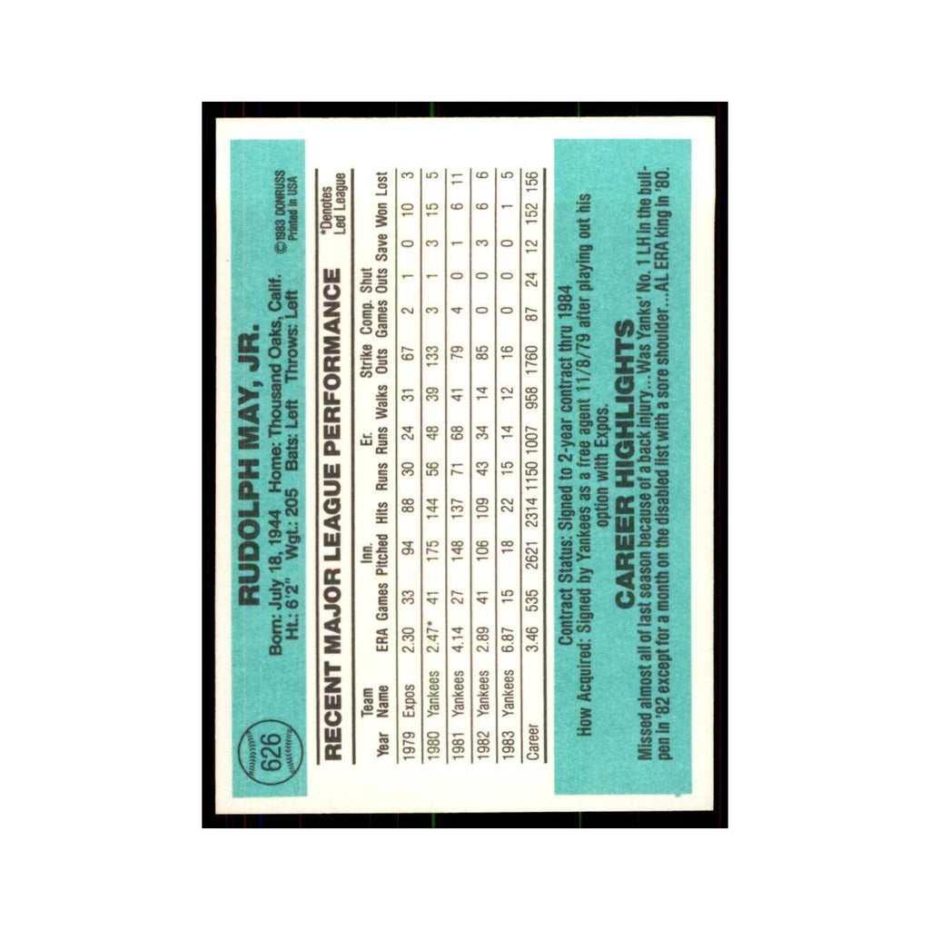 Rudy May 1984 Donruss #626 New York Yankees Baseball Card NM