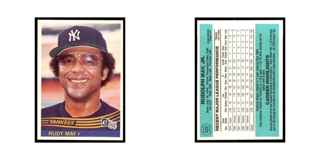 Rudy May 1984 Donruss #626 New York Yankees Baseball Card NM