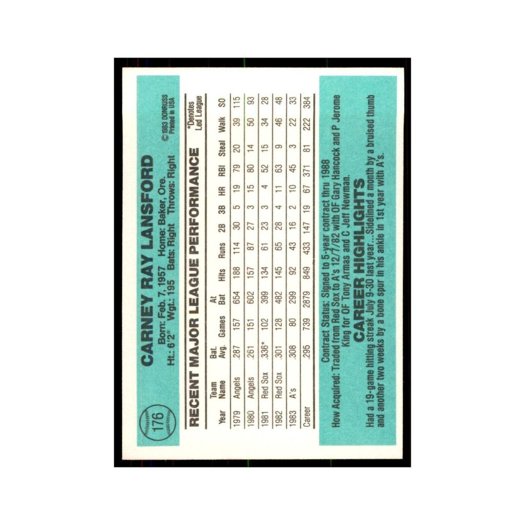Carney Lansford 1984 Donruss #176 Oakland Athletics Baseball Card NM