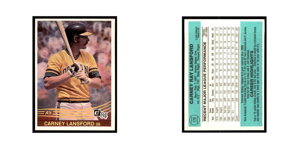Carney Lansford 1984 Donruss #176 Oakland Athletics Baseball Card NM