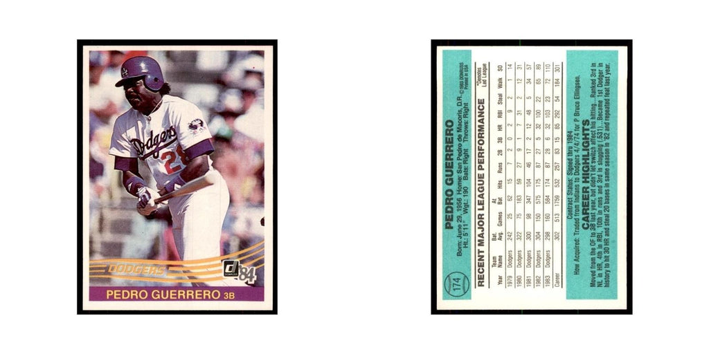 Pedro Guerrero 1984 Donruss #174 Los Angeles Dodgers Baseball Card NM