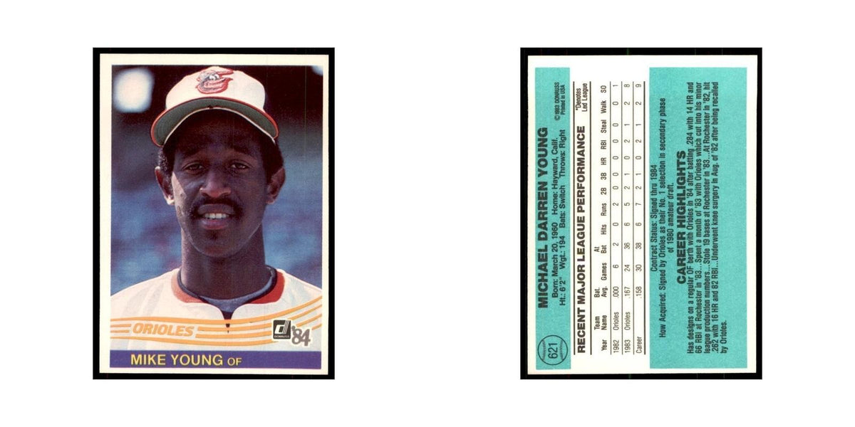 Mike Young Rookie 1984 Donruss #621 Baltimore Orioles Baseball Card NM