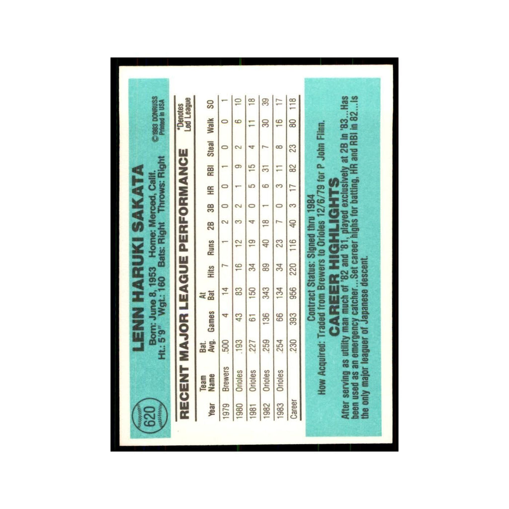 Len Sakata 1984 Donruss #620 Baltimore Orioles Baseball Card NM