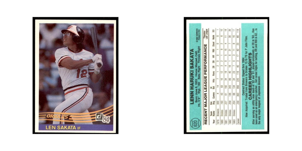 Len Sakata 1984 Donruss #620 Baltimore Orioles Baseball Card NM