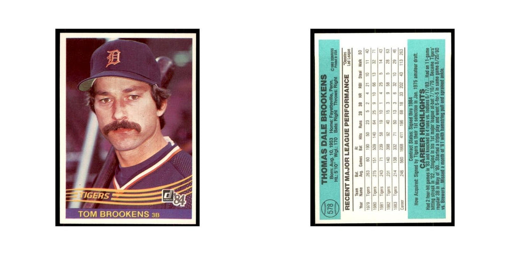 Tom Brookens 1984 Donruss #578 Detroit Tigers Baseball Card NM