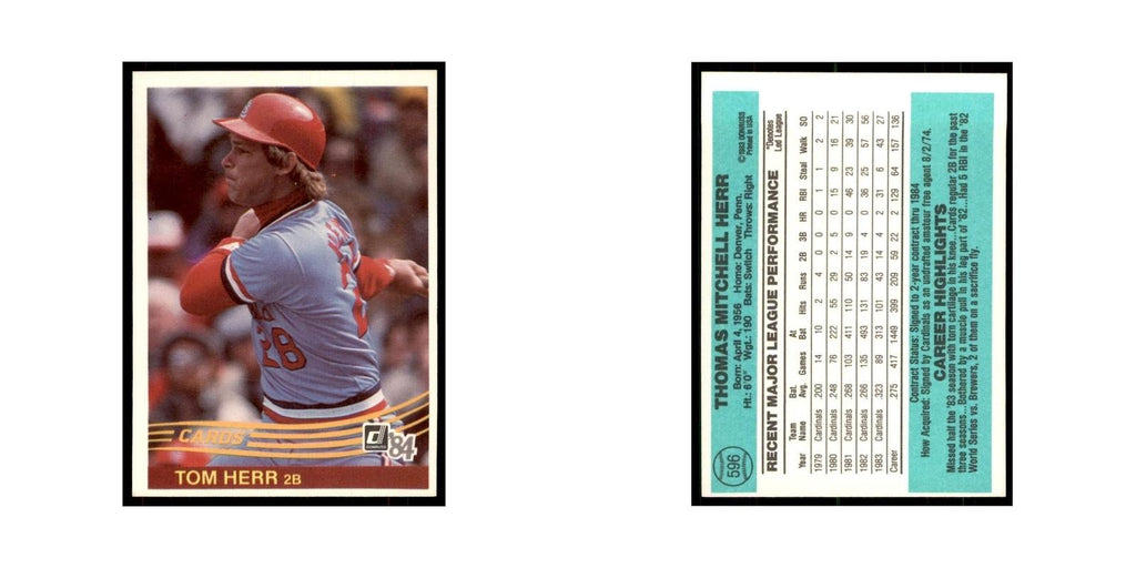 Tom Herr 1984 Donruss #596 St. Louis Cardinals Baseball Card NM
