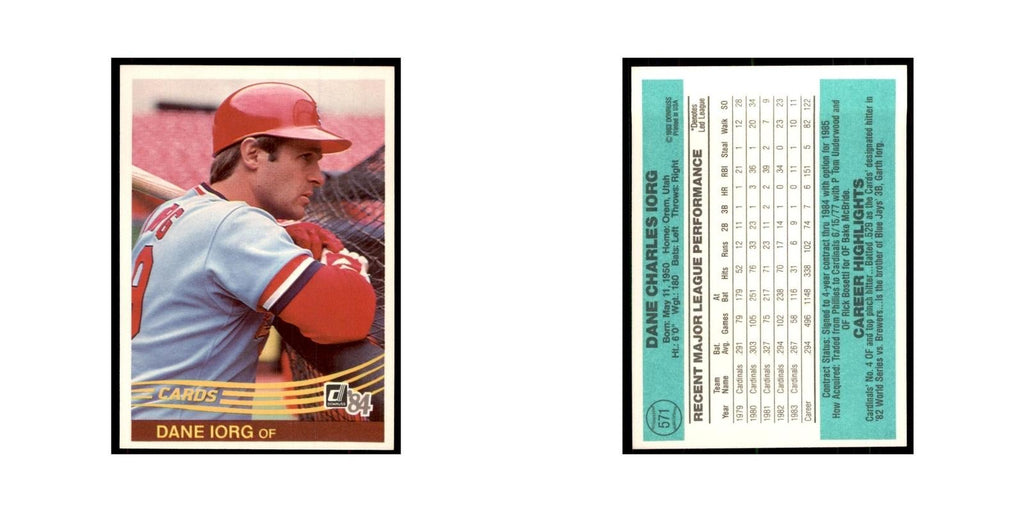 Dane Iorg 1984 Donruss #571 St. Louis Cardinals Baseball Card NM