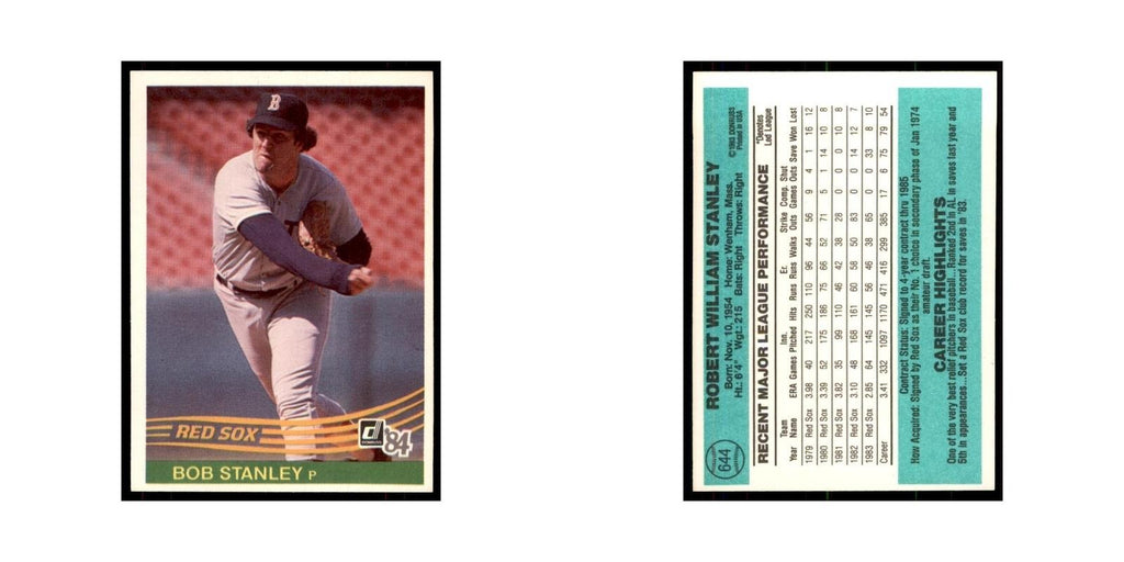 Bob Stanley 1984 Donruss #644 Boston Red Sox Baseball Card NM