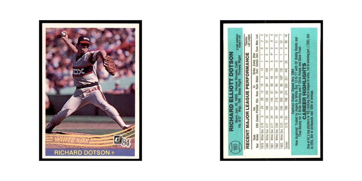 Richard Dotson 1984 Donruss #180 Chicago White Sox Baseball Card NM