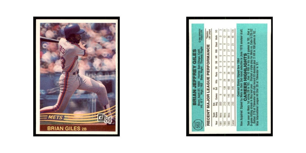 Brian Giles 1984 Donruss #563 New York Mets Baseball Card NM