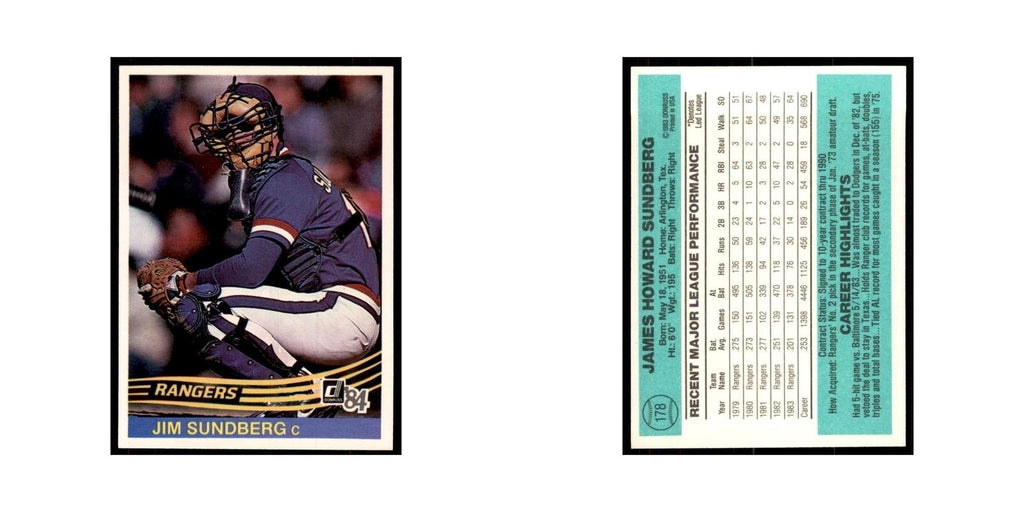 Jim Sundberg 1984 Donruss #178 Texas Rangers Baseball Card NM