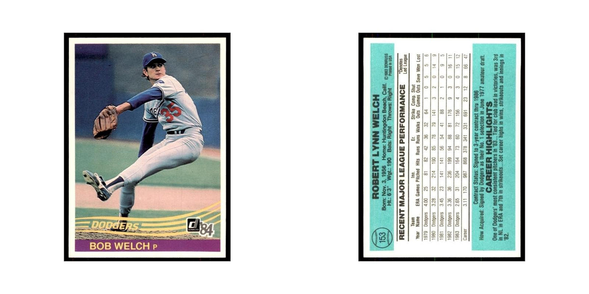 Bob Welch 1984 Donruss #153 Los Angeles Dodgers Baseball Card NM