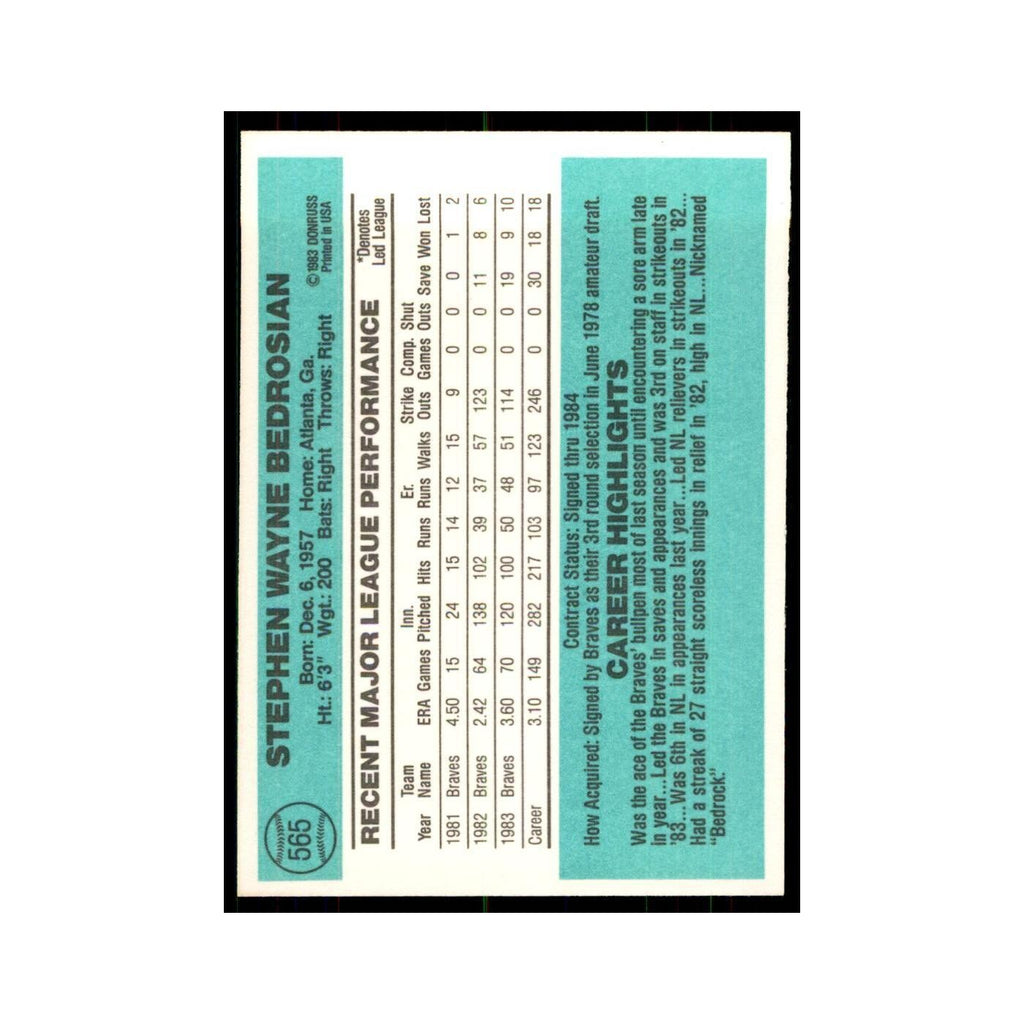 Steve Bedrosian 1984 Donruss #565 Atlanta Braves Baseball Card NM