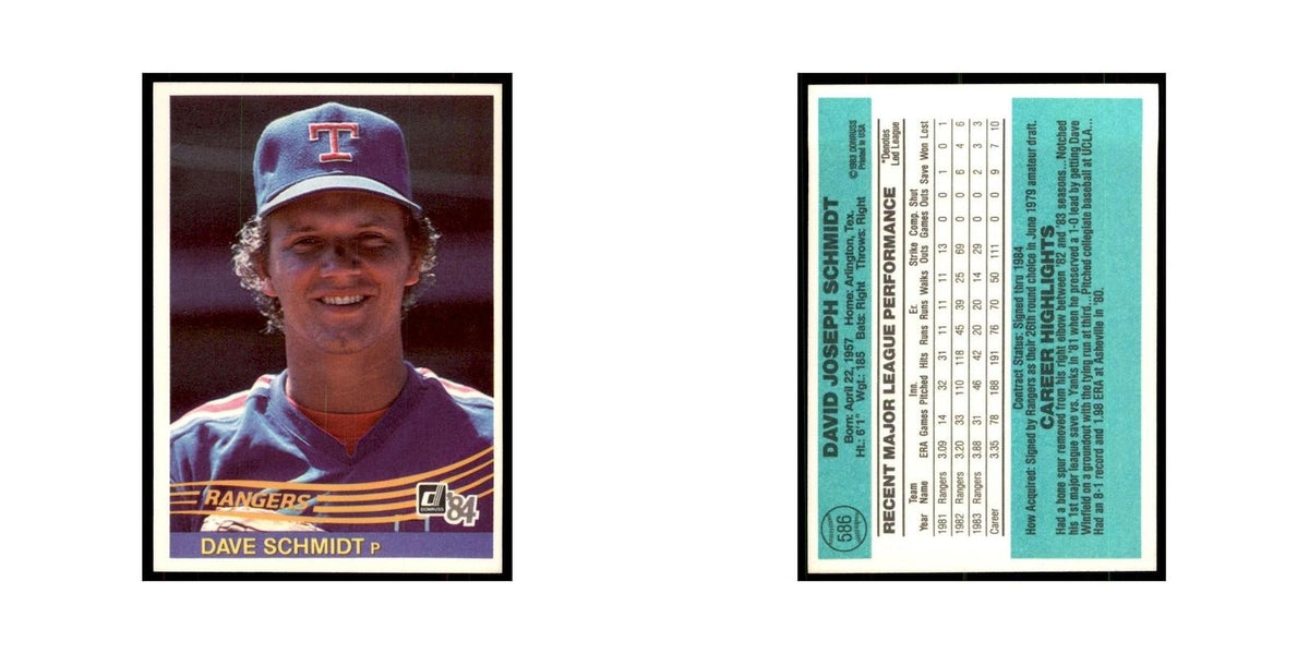 Dave Schmidt 1984 Donruss #586 Texas Rangers Baseball Card NM