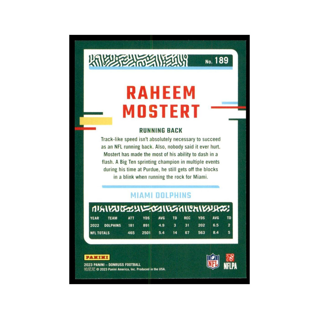 Raheem Mostert 2023 Donruss #189 Miami Dolphins Football Card NM