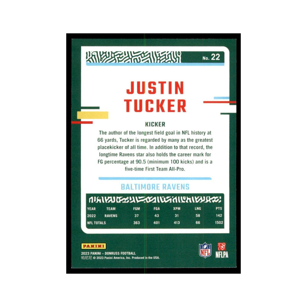 Justin Tucker 2023 Donruss #22 Baltimore Ravens Football Card NM