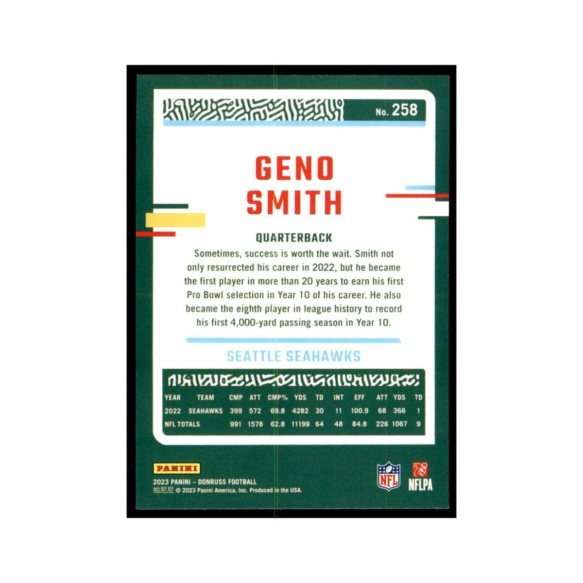 Geno Smith 2023 Donruss #258 Seattle Seahawks Football Card NM