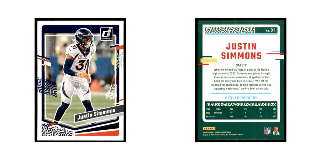 Justin Simmons 2023 Donruss #91 Denver Broncos Football Card NM