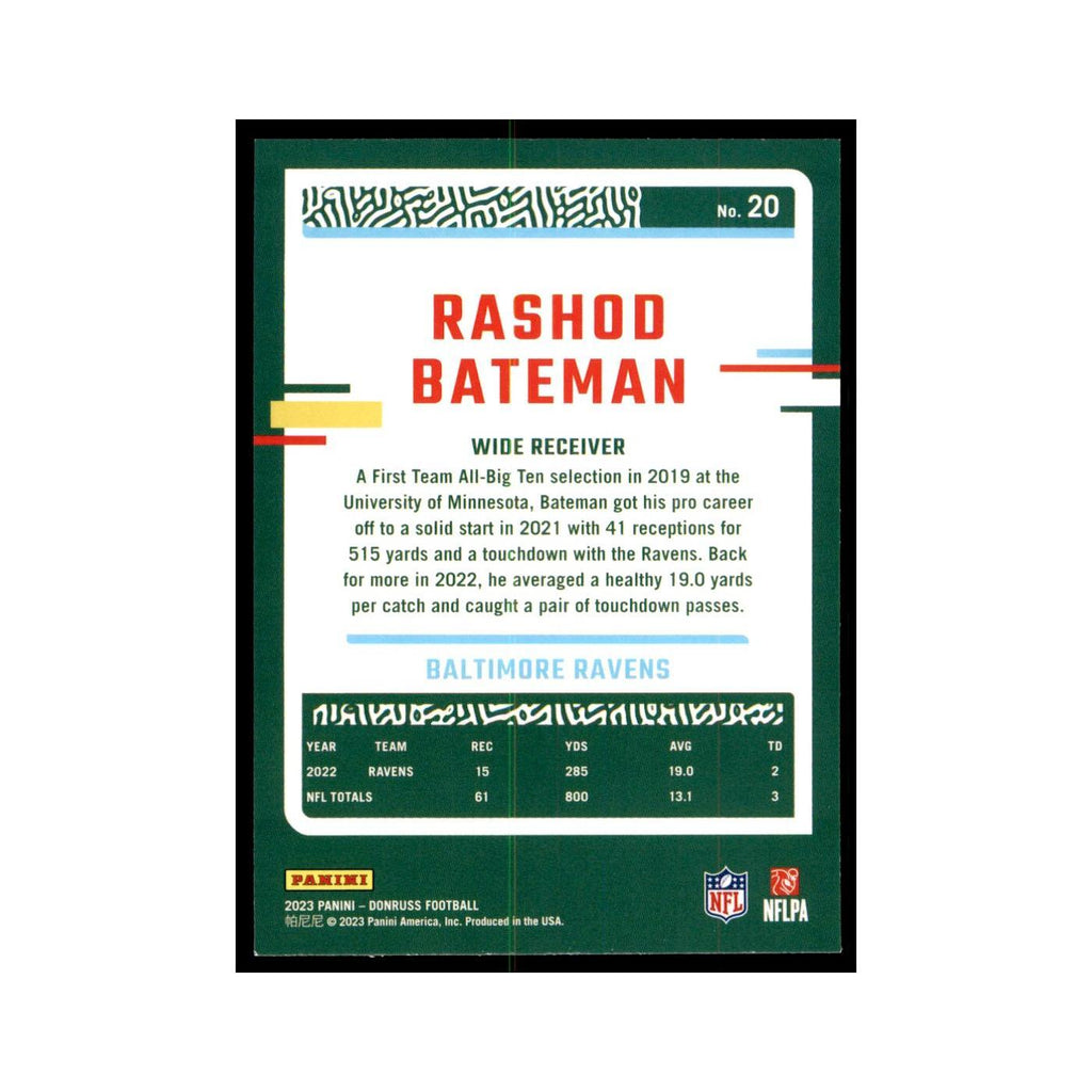 Rashod Bateman 2023 Donruss #20 Baltimore Ravens Football Card NM