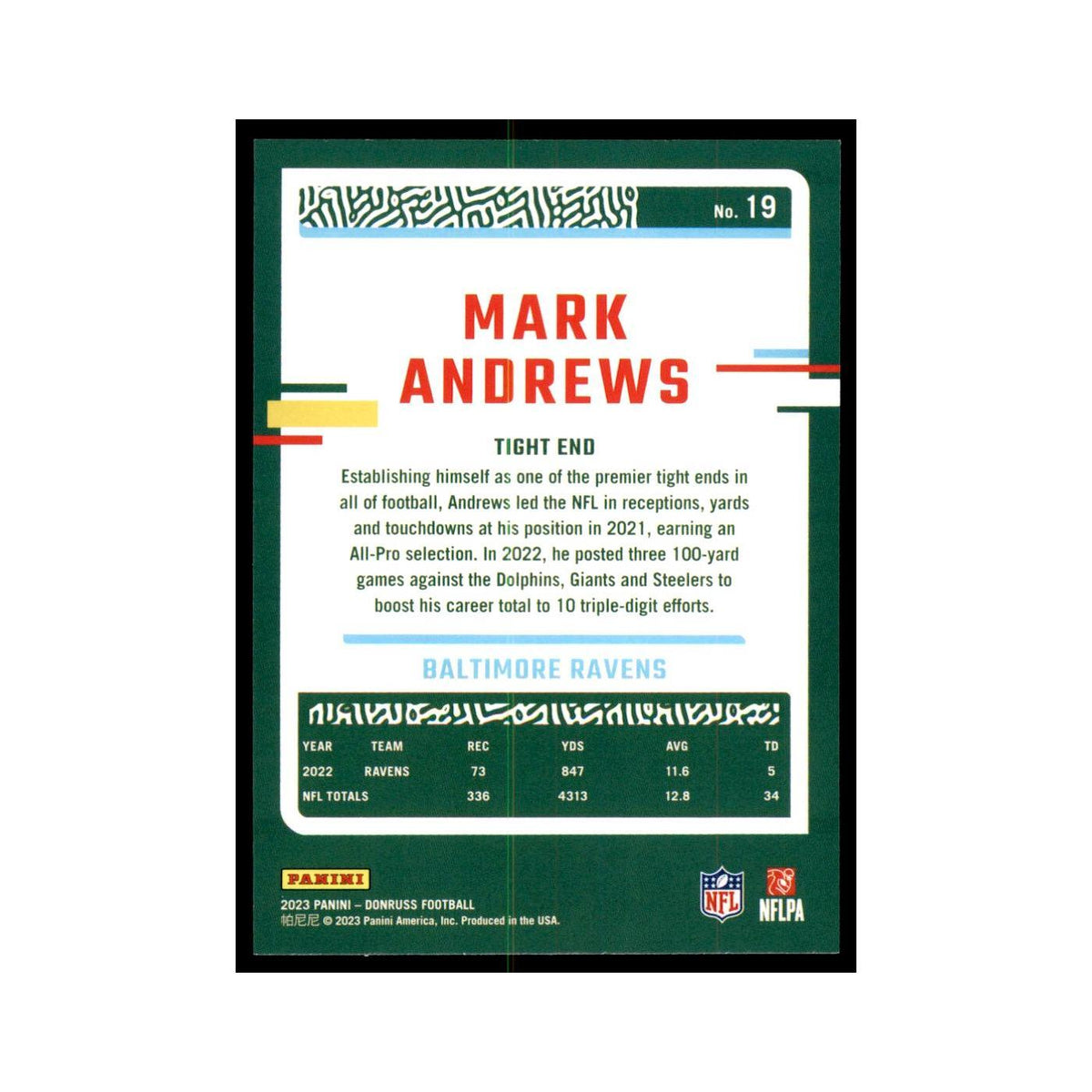 Mark Andrews 2023 Donruss #19 Baltimore Ravens Football Card NM