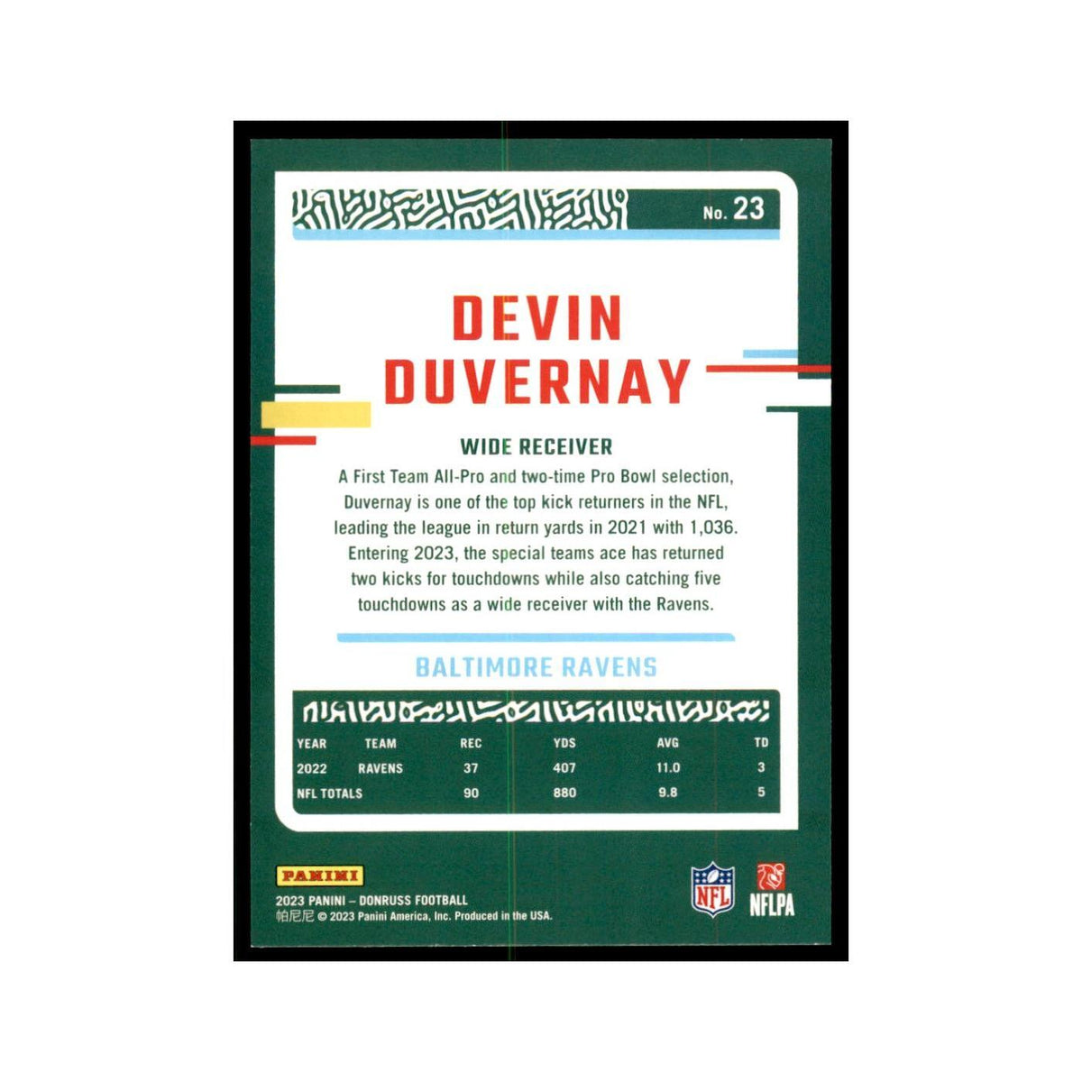 Devin Duvernay 2023 Donruss #23 Baltimore Ravens Football Card NM