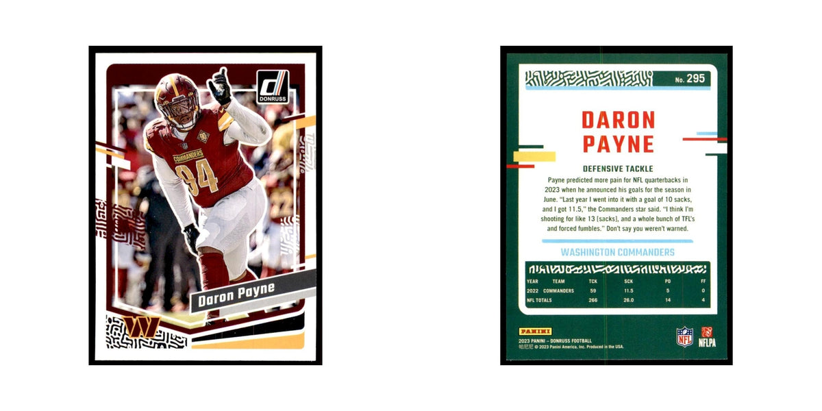 Daron Payne 2023 Donruss #295 Washington Commanders Football Card NM