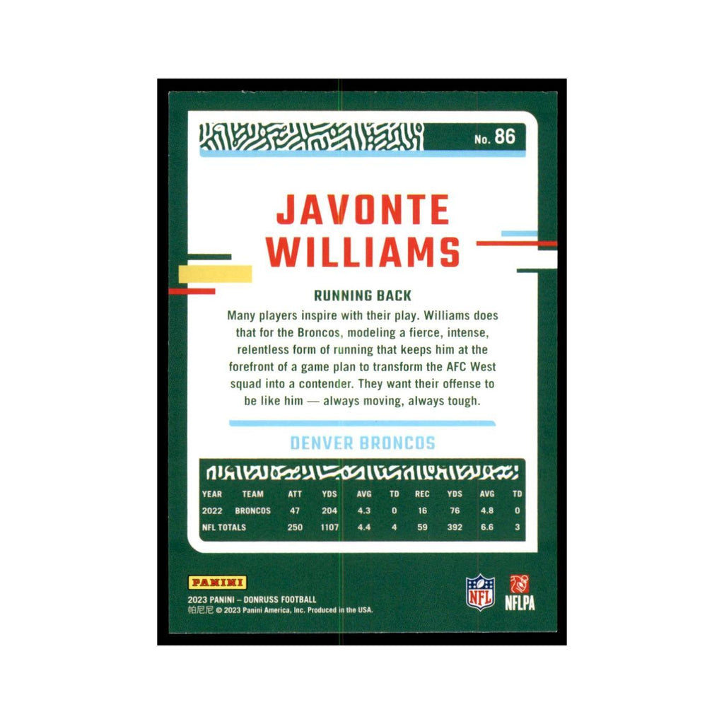 Javonte Williams 2023 Donruss #86 Denver Broncos Football Card NM