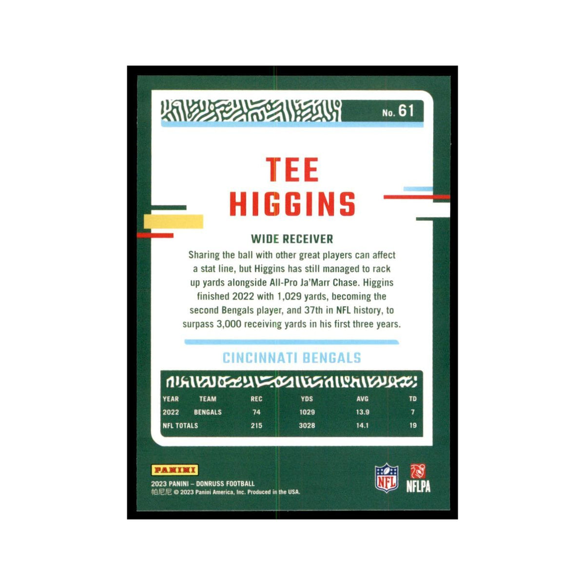 Tee Higgins 2023 Donruss #61 Cincinnati Bengals Football Card NM