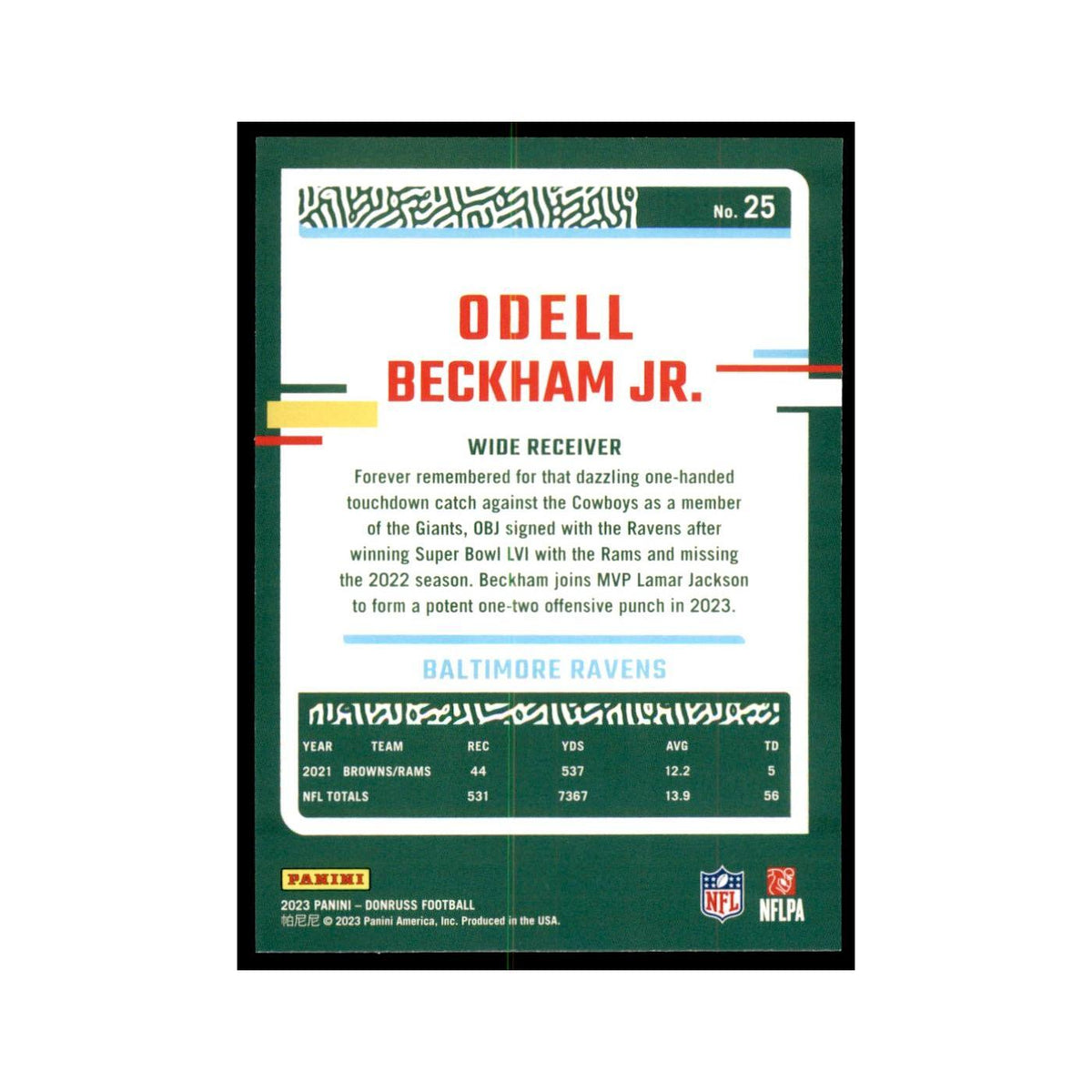 Odell Beckham Jr. 2023 Donruss #25 Baltimore Ravens Football Card NM