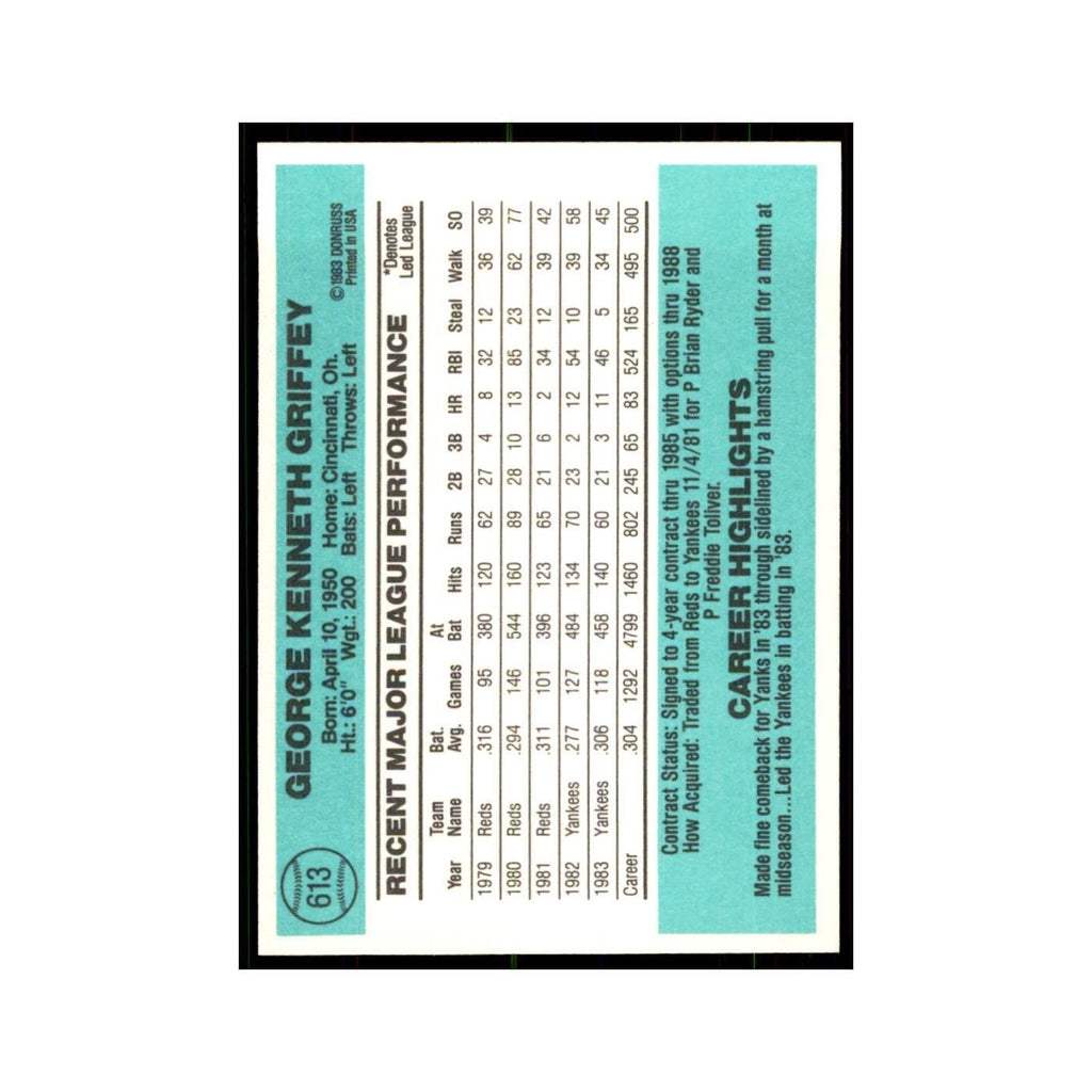 Ken Griffey 1984 Donruss #613 New York Yankees Baseball Card NM