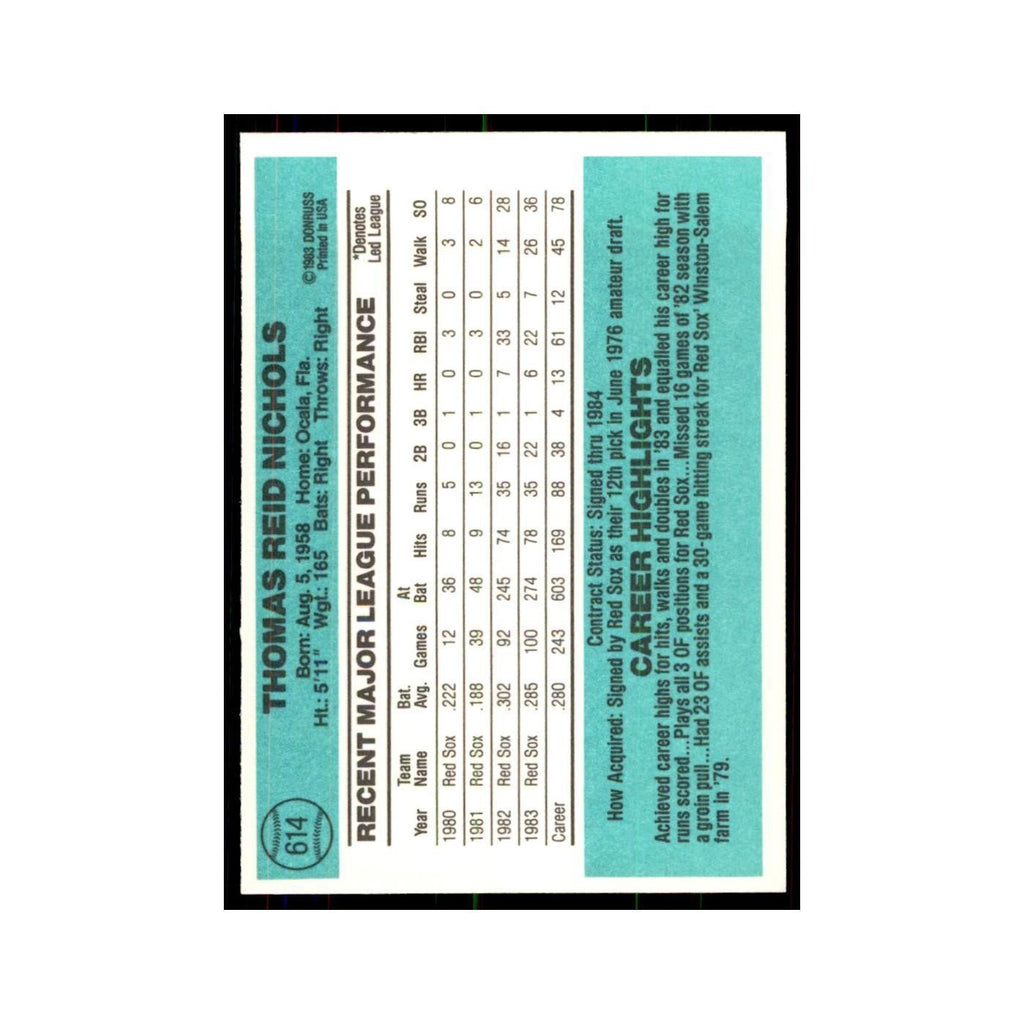 Reid Nichols 1984 Donruss #614 Boston Red Sox Baseball Card NM