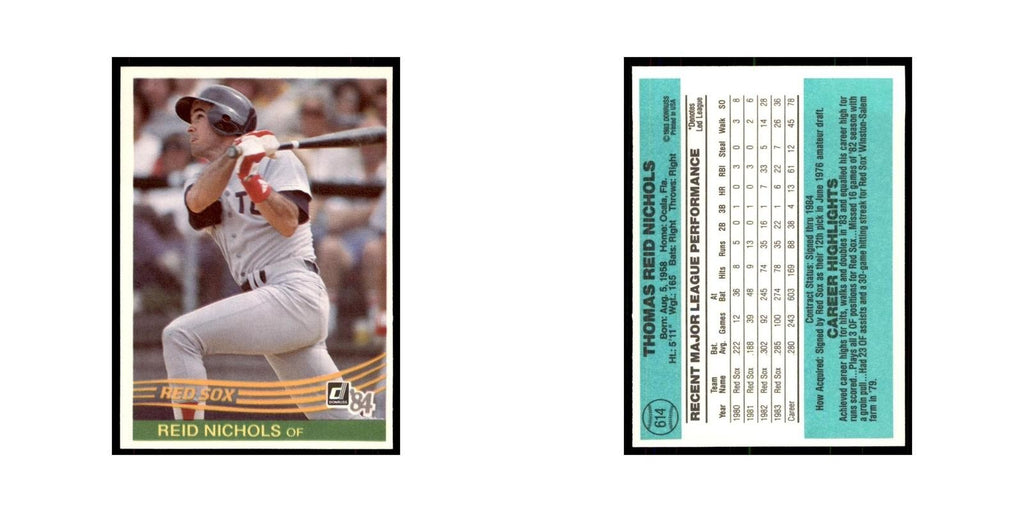Reid Nichols 1984 Donruss #614 Boston Red Sox Baseball Card NM